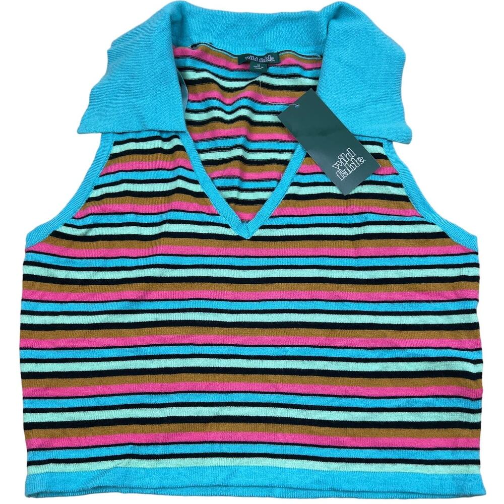 Wild Fable Women's Striped Cropped Polo Sweater Tank Top - Size Medium - NWT